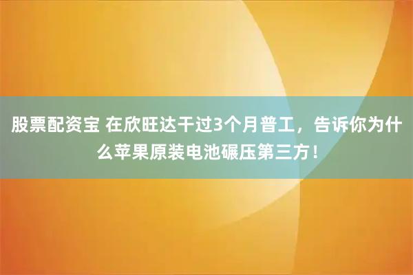 股票配资宝 在欣旺达干过3个月普工，告诉你为什么苹果原装电池碾压第三方！