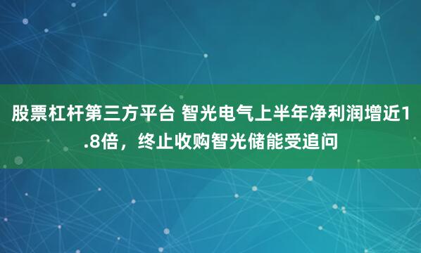 股票杠杆第三方平台 智光电气上半年净利润增近1.8倍，终止收购智光储能受追问